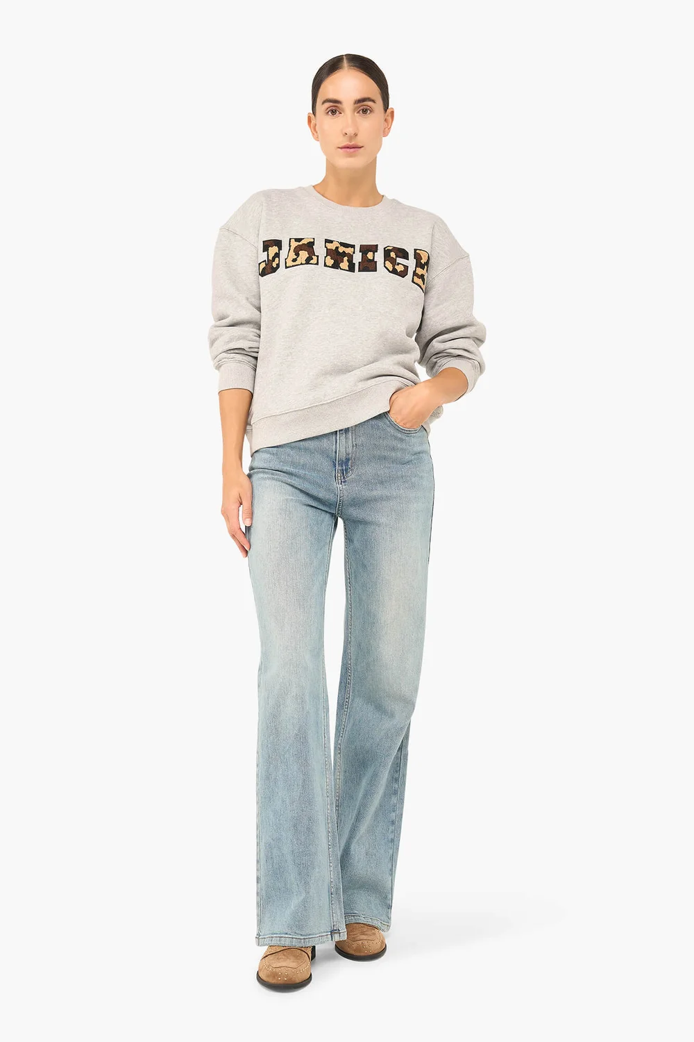 Sweater Dames Katoen Logo Camo Andy Grijs