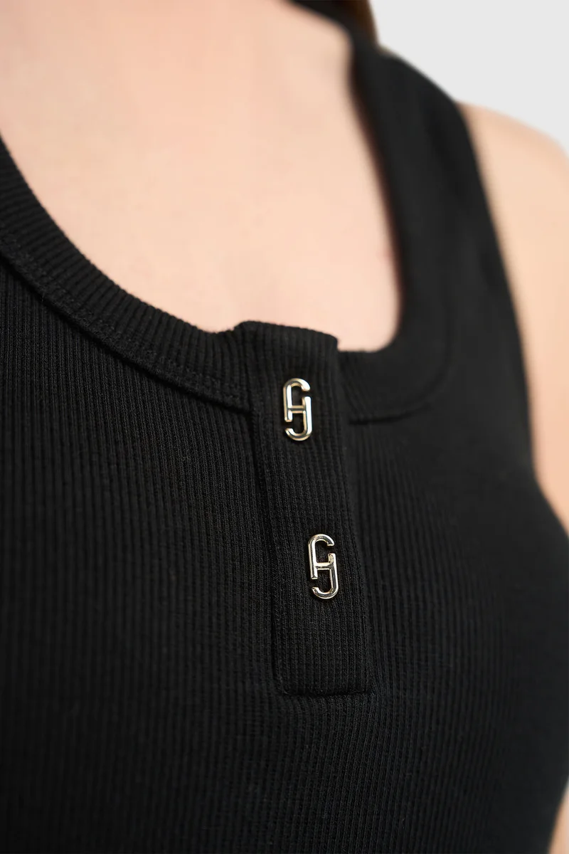 Tanktop für Damen aus Baumwolle mit Logo-Aufdruck, Rolf, schwarz