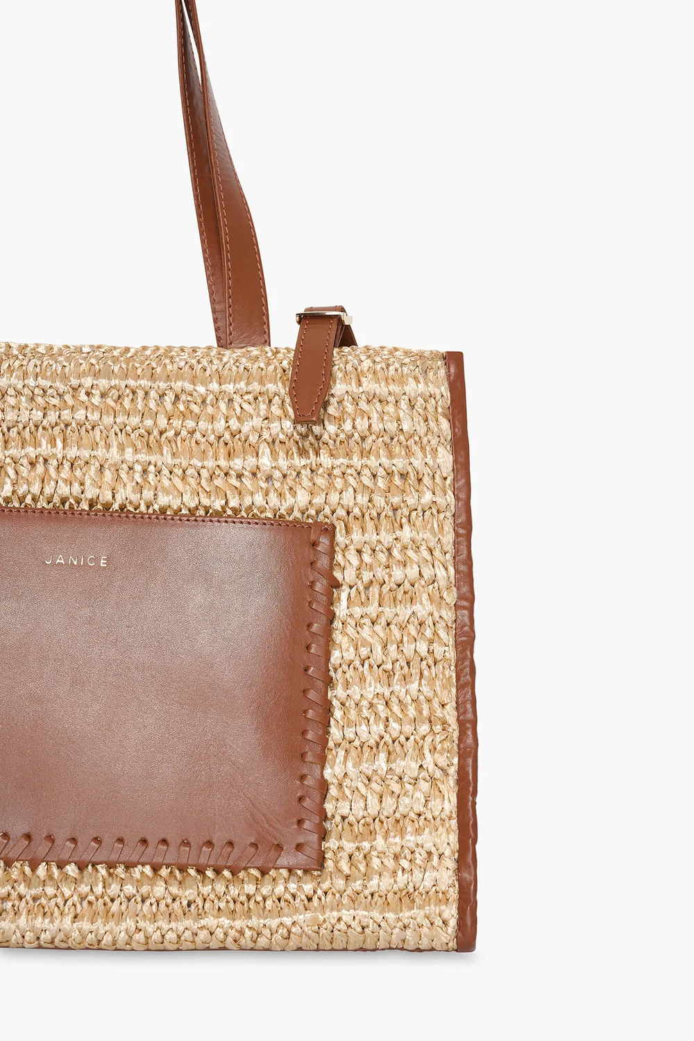 Tasche aus Raffia und Leder, Leo, Natur, Beige, mittelgroß