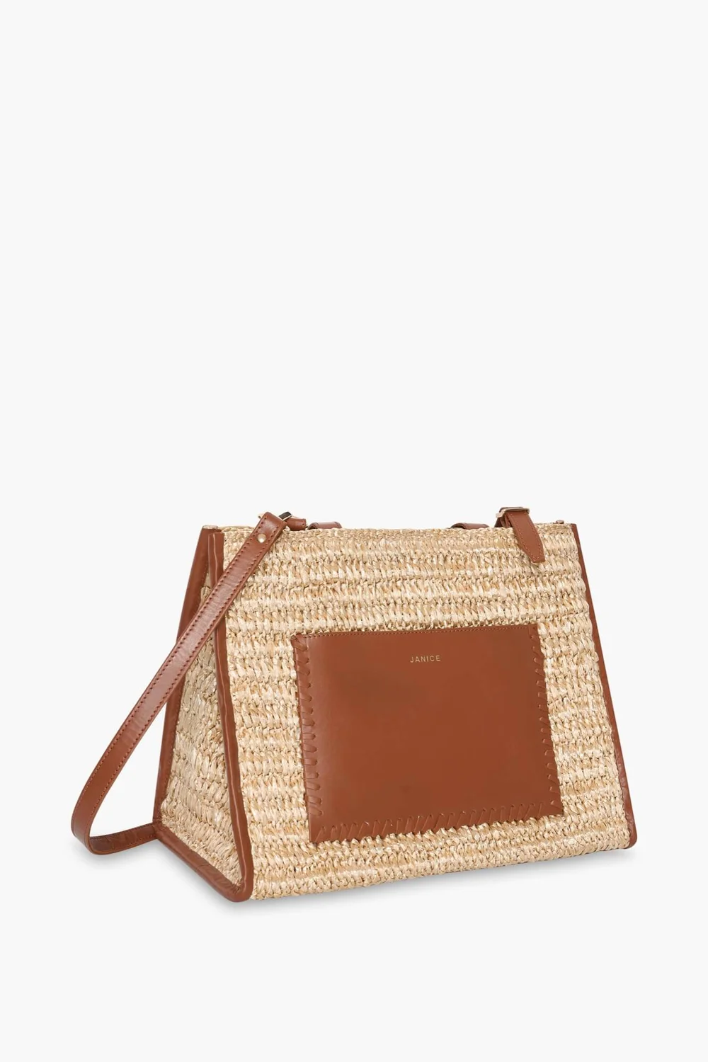 Tasche aus Raffia und Leder, Leo, Natur, Beige, mittelgroß