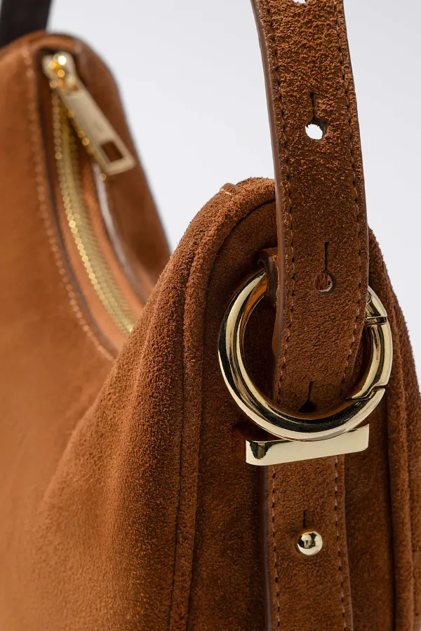 Leren Dames Schoudertas Suede Clyde Cognac