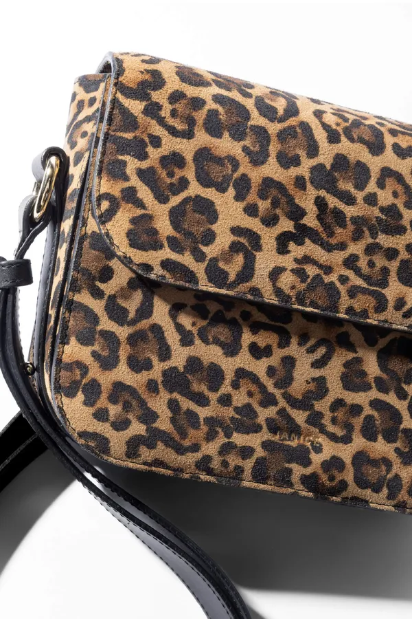 Lederhandtasche für Damen Elias mit Leopardenmuster aus Wildleder
