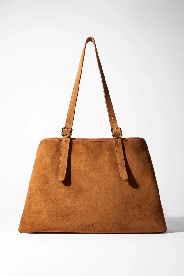 Suede Leren Dames Handtas Shopper Harper Cognac