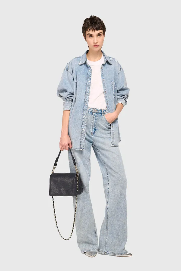 Leder-Umhängetasche für Damen Skylar, Marineblau
