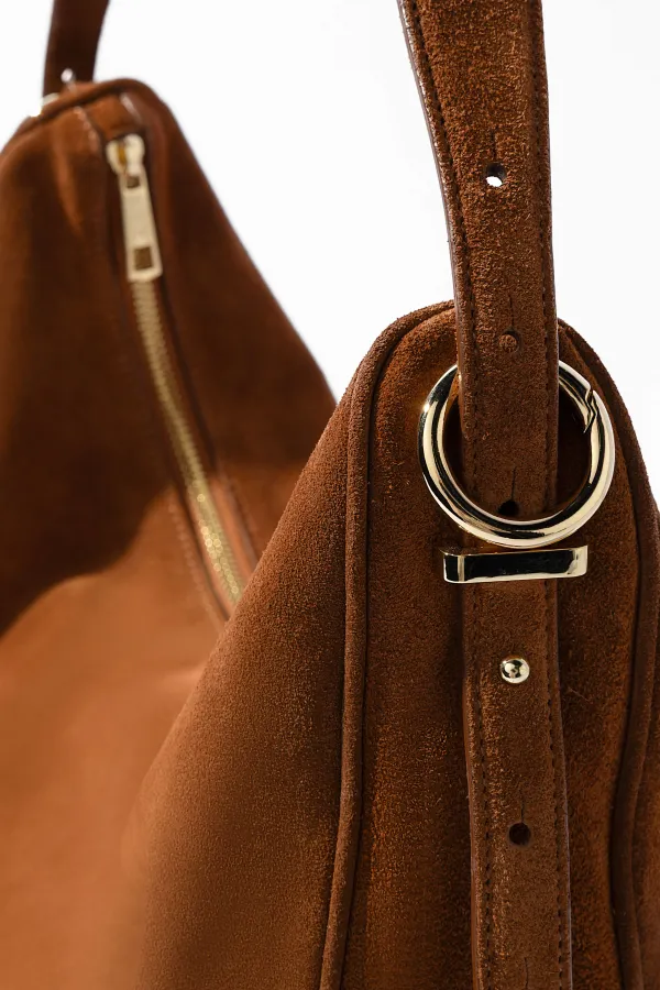 Leren Dames Schoudertas Suede Oregon Cognac