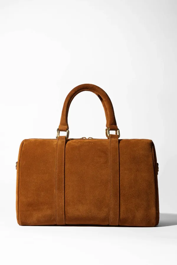 Leren Dames Tas Bowling Bag Suede Wade Cognac