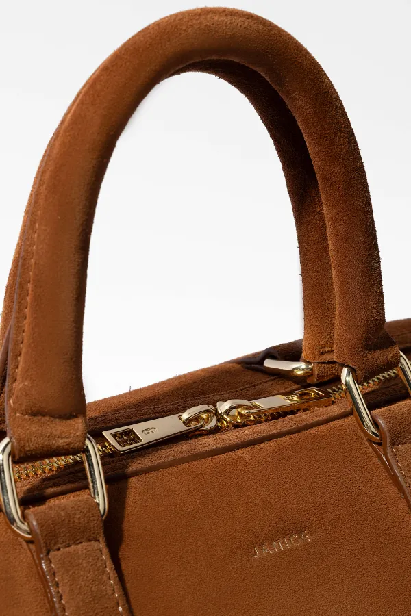 Leren Dames Tas Bowling Bag Suede Wade Cognac