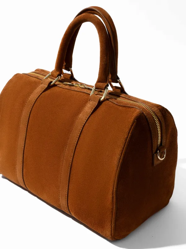 Leren Dames Tas Bowling Bag Suede Wade Cognac