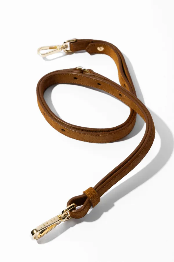 Leren Dames Tas Bowling Bag Suede Wade Cognac