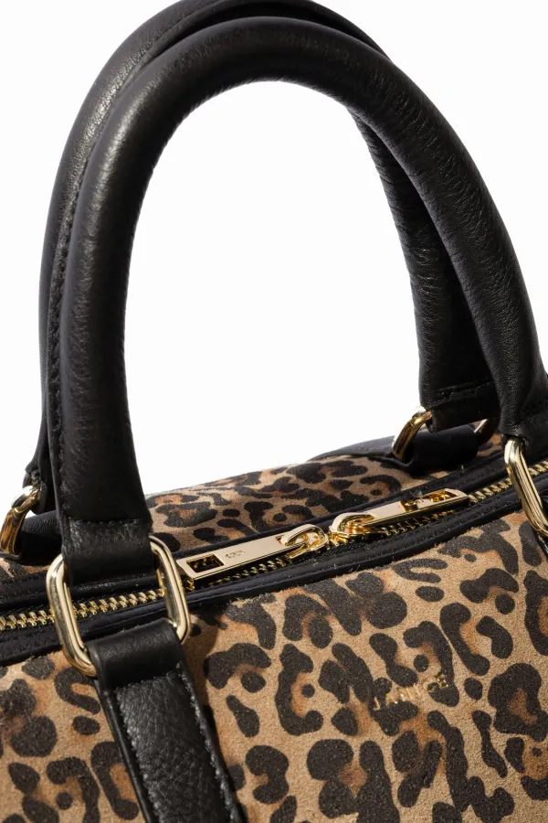 Leren Dames Tas Bowling Bag Suede Wade Panterprint
