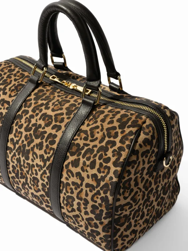 Leren Dames Tas Bowling Bag Suede Wade Panterprint