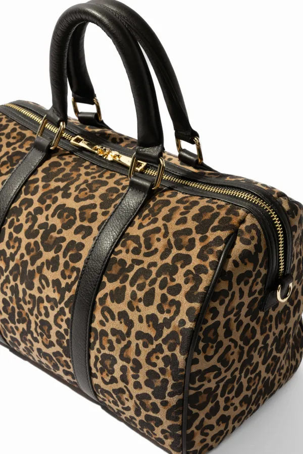 Leren Dames Tas Bowling Bag Suede Wade Panterprint