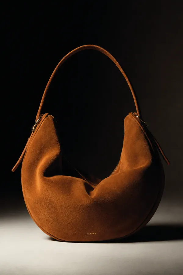 Suede Leren Dames Handtas Shopper Harper Cognac