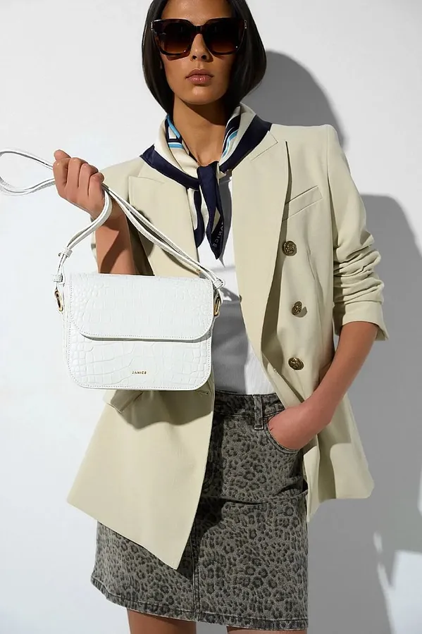 Lederhandtasche für Damen Elias Croco Off White