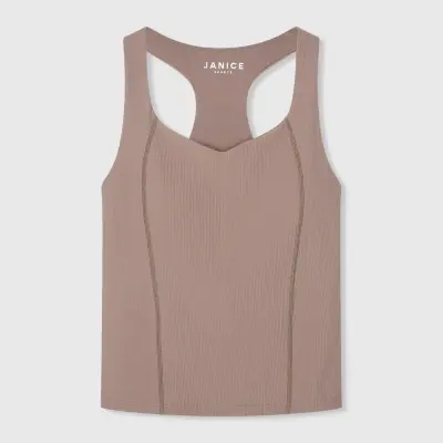 Top Damen-Sport-BH Yoga Ryle Braun Rippstrick