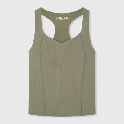 Top Damen-Sport-BH Yoga Ryle Grün Rippstrick