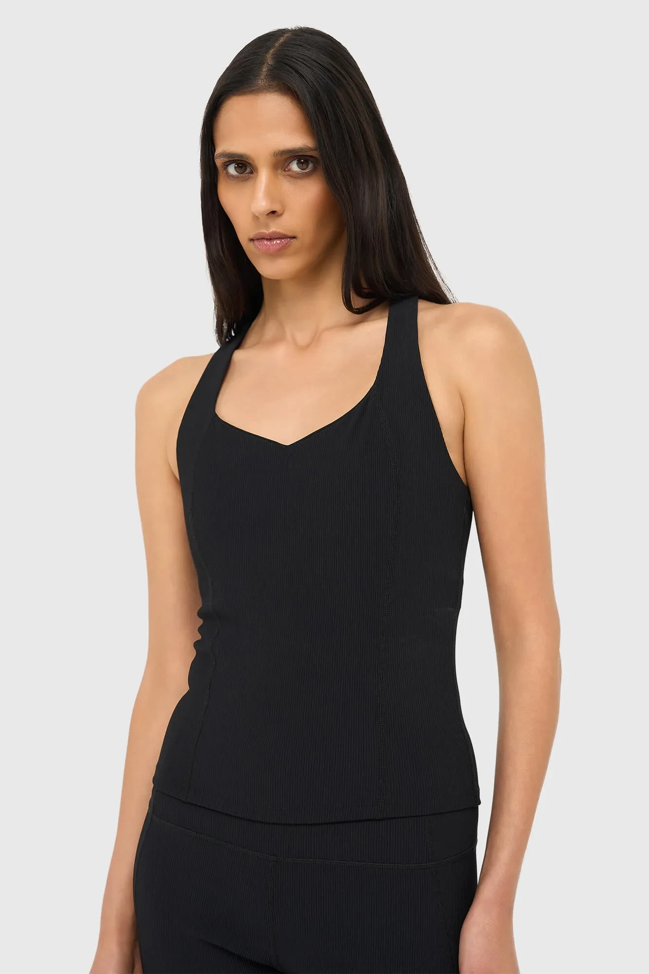 Top Damen-Sport-BH Yoga Ryle Schwarz Rippstrick