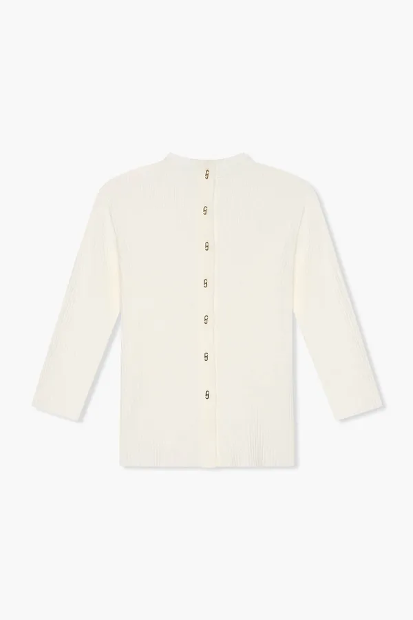 Top aus Viskose-Strick mit Logo-Aufdruck auf dem Rücken, Alec, Off-White