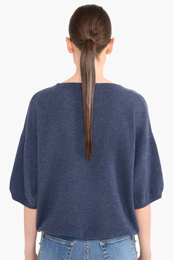Cashmere Trui Dames Korte Mouw Romeo Blauw