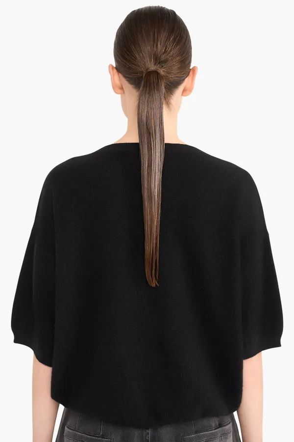 Cashmere Trui Dames Korte Mouw Romeo Zwart