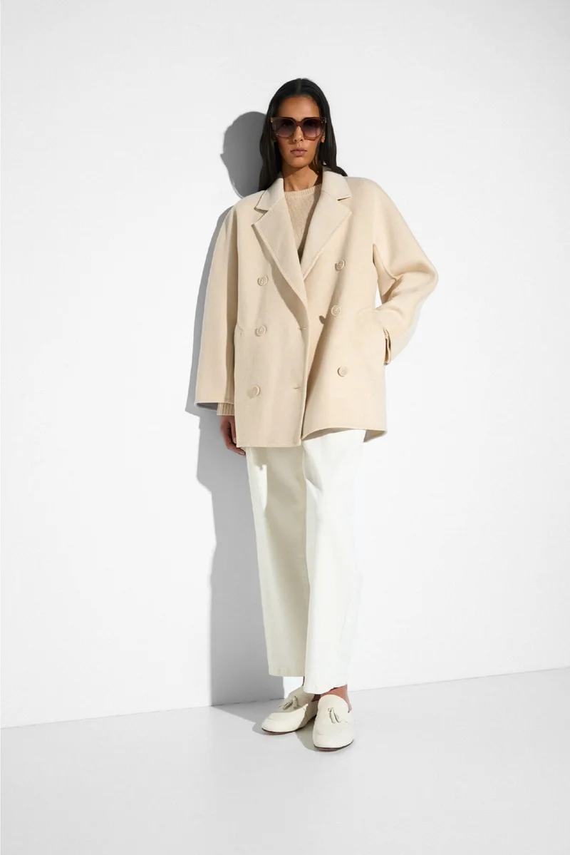 Damen-Kaschmir-Caban-Jacke „Kennedy“, beidseitig tragbar, beige
