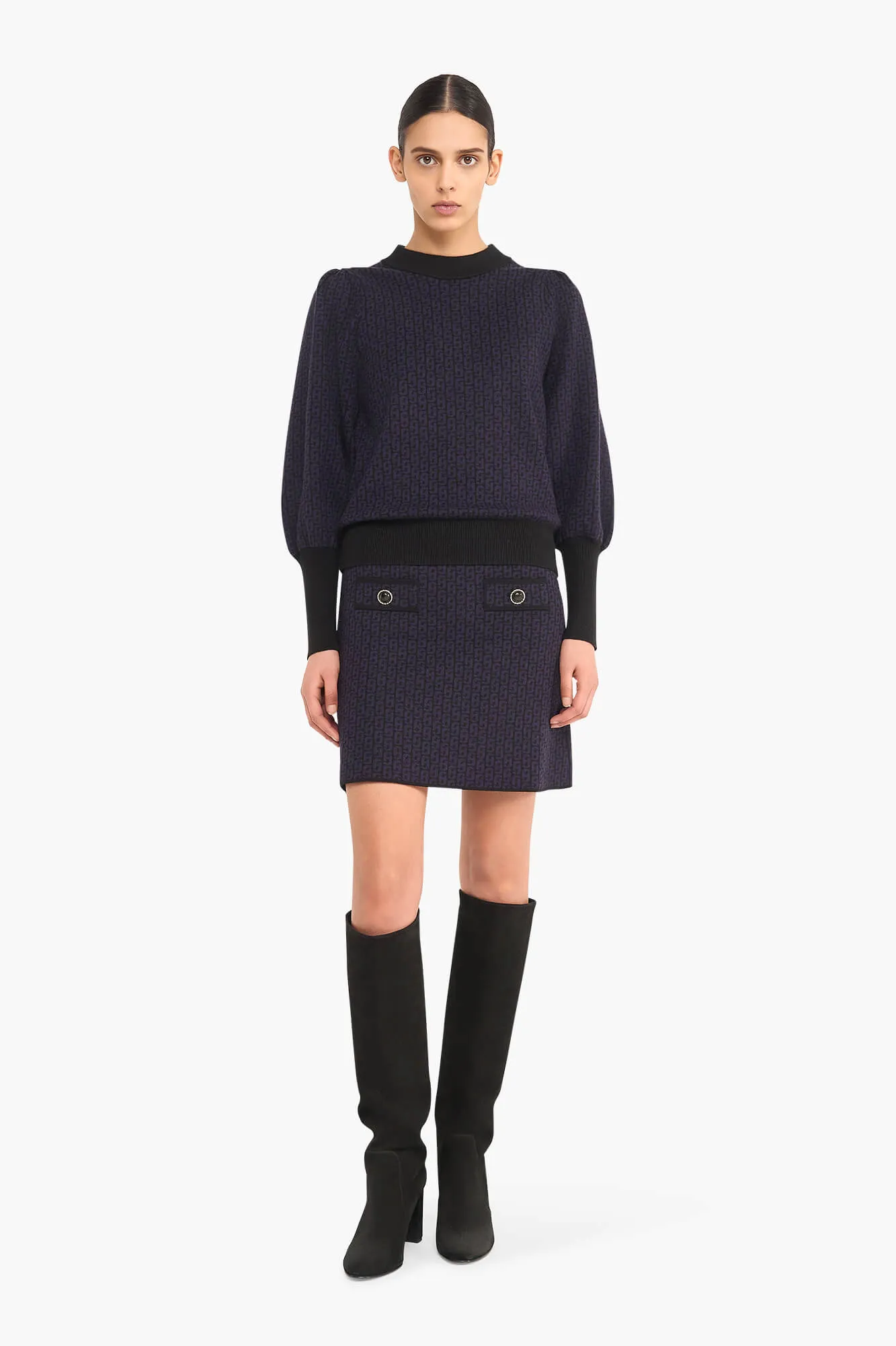 Trui Dames Pof Mouw Viscose Jay Logo Blauw Zwart