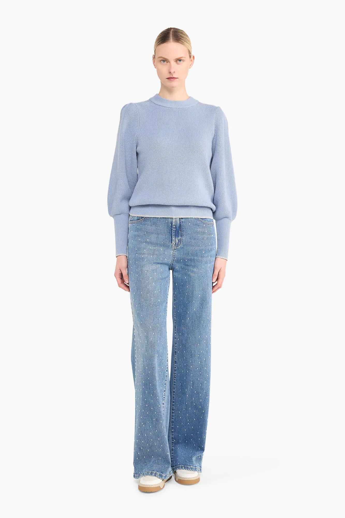 Trui Dames Pof Mouw Viscose Jay Licht Blauw
