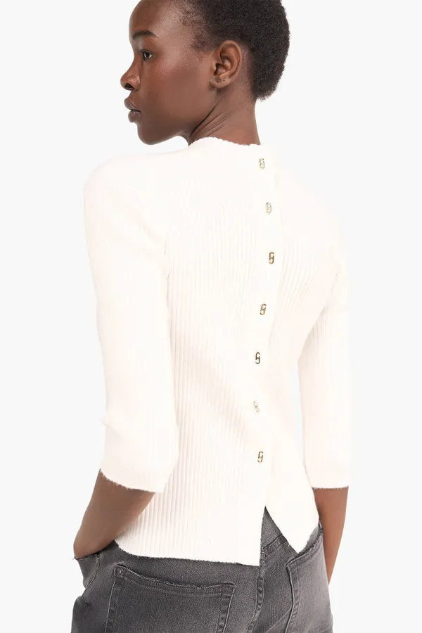 Top aus Viskose-Strick mit Logo-Aufdruck auf dem Rücken, Alec, Off-White