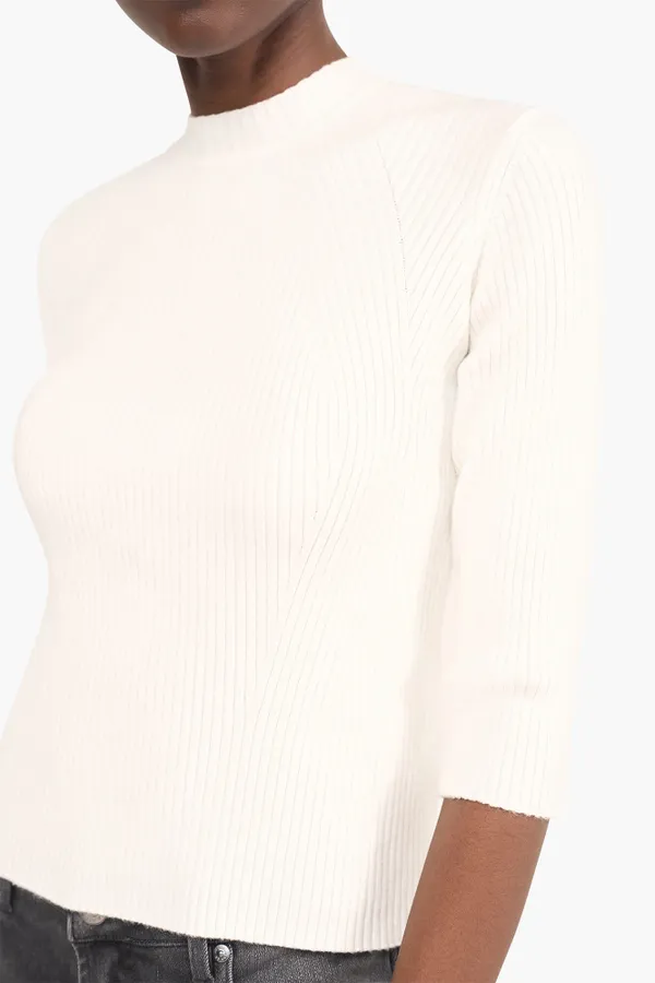 Top aus Viskose-Strick mit Logo-Aufdruck auf dem Rücken, Alec, Off-White