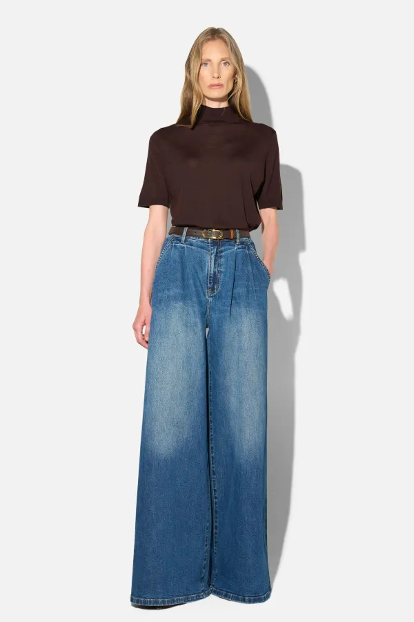 Wide Leg Jeans Stretch High Rise Blauw Dollar 469