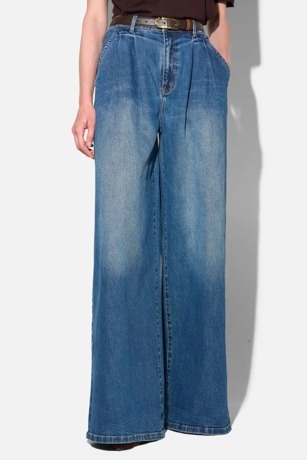 Wide Leg Jeans Stretch High Rise Blauw Dollar 469