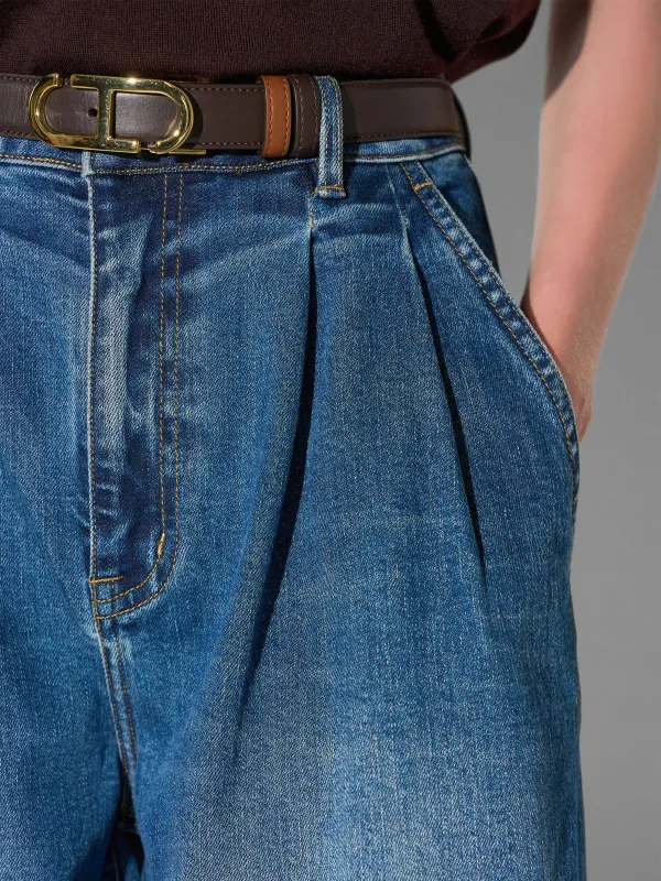 Wide Leg Jeans Stretch High Rise Blauw Dollar 469