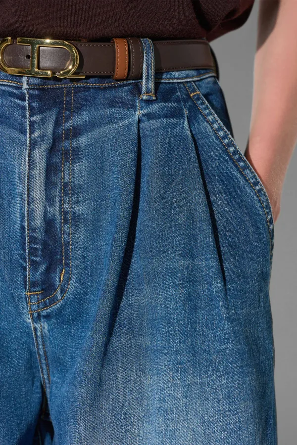 Wide Leg Jeans Stretch High Rise Blauw Dollar 469