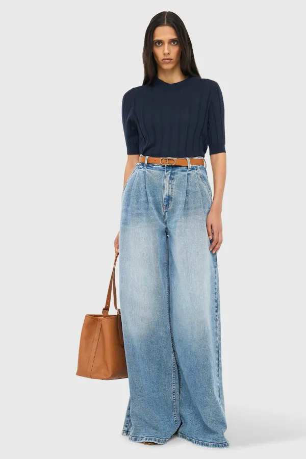 Wide-Leg Stretch High-Rise Jeans in Dollar Blue 786