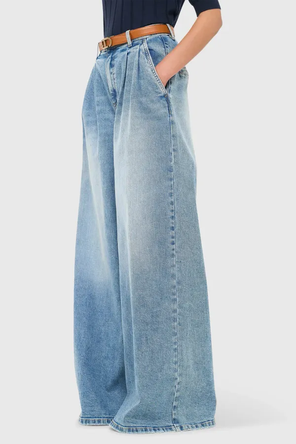 Weite Stretch-Jeans mit hoher Taille, Dollar-Blau, 786