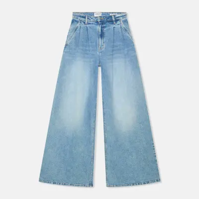 Wide Leg Jeans Stretch High Rise Dollar Blauw 786