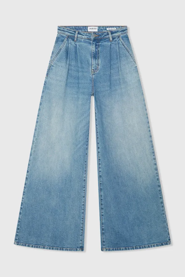 Weite Stretch-Jeans mit hoher Taille, Dollar-Blau, Größe 379