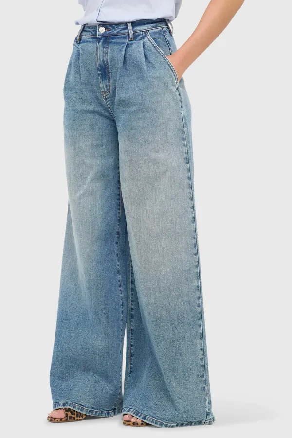 Weite Stretch-Jeans mit hoher Taille, Dollar-Blau, Größe 379
