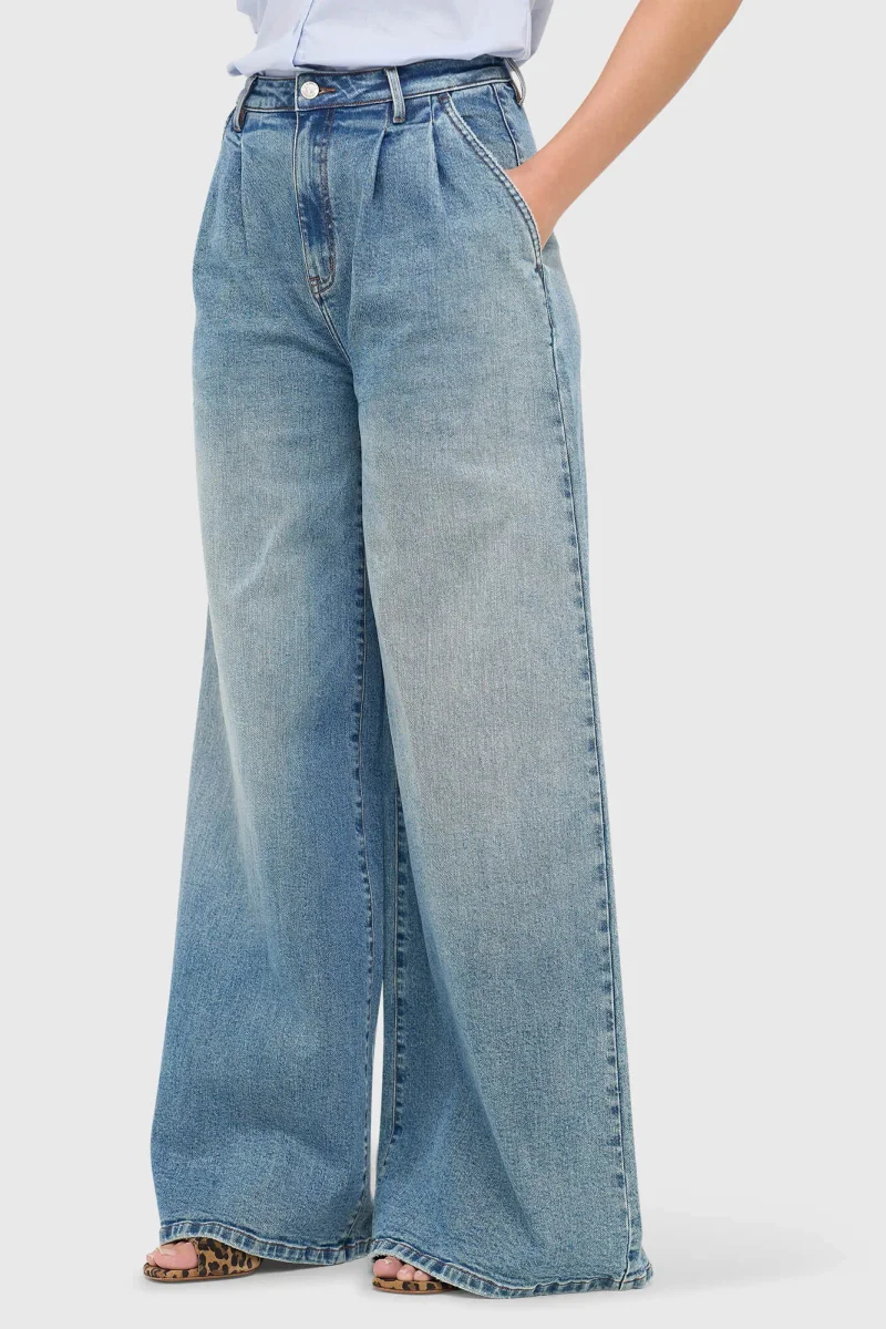 Weite Stretch-Jeans mit hoher Taille, Dollar-Blau, Größe 379