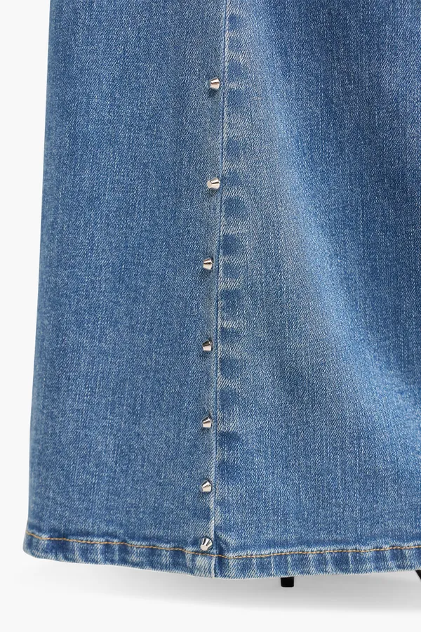 High Rise Wijde Leg Jeans Studs Mason Blauw 028