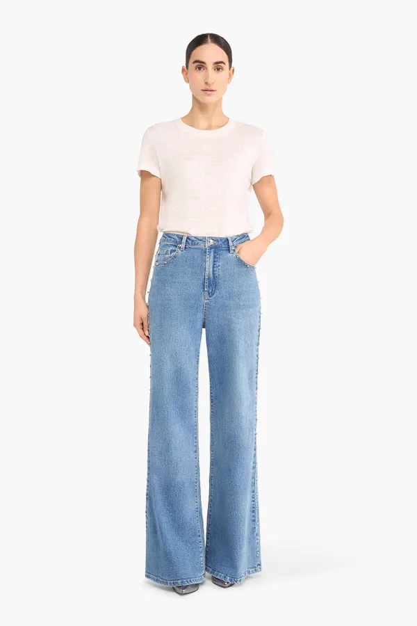 High Rise Wijde Leg Jeans Studs Mason Blauw 028