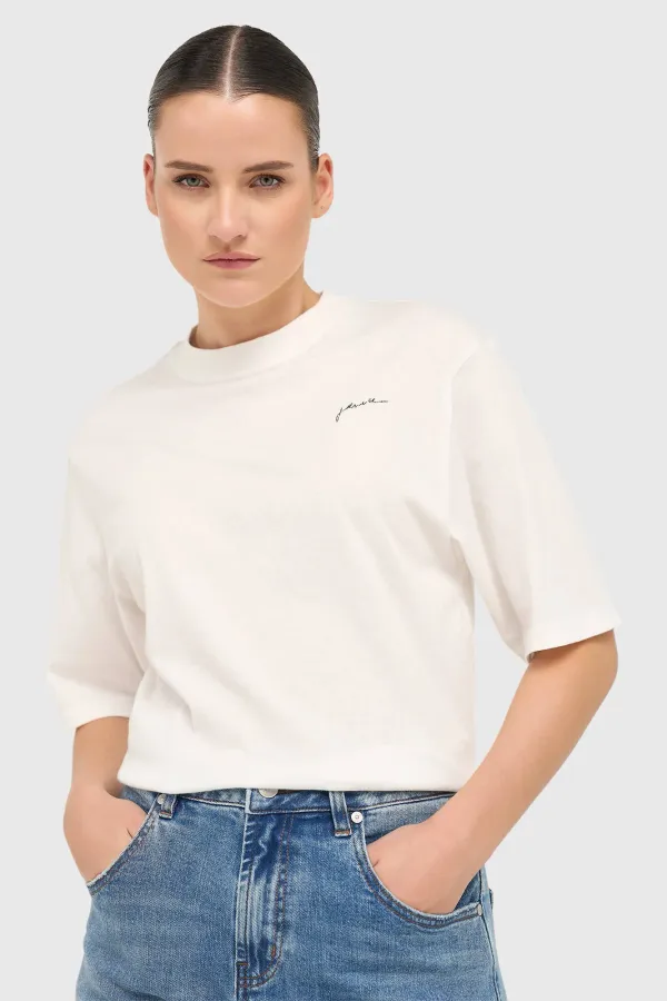 Weißes Damen-Shirt aus Baumwolle mit Adam-Aufdruck