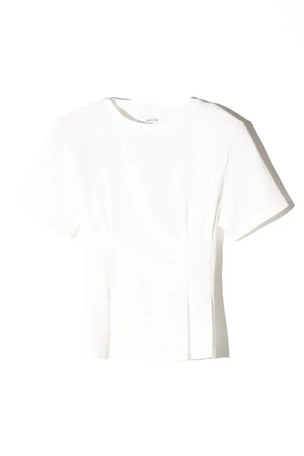 Wit Katoenen Dames Shirt Plooien Taille Keon