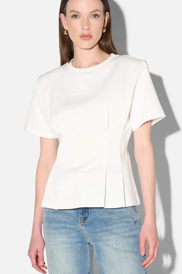 Wit Katoenen Dames Shirt Plooien Taille Keon