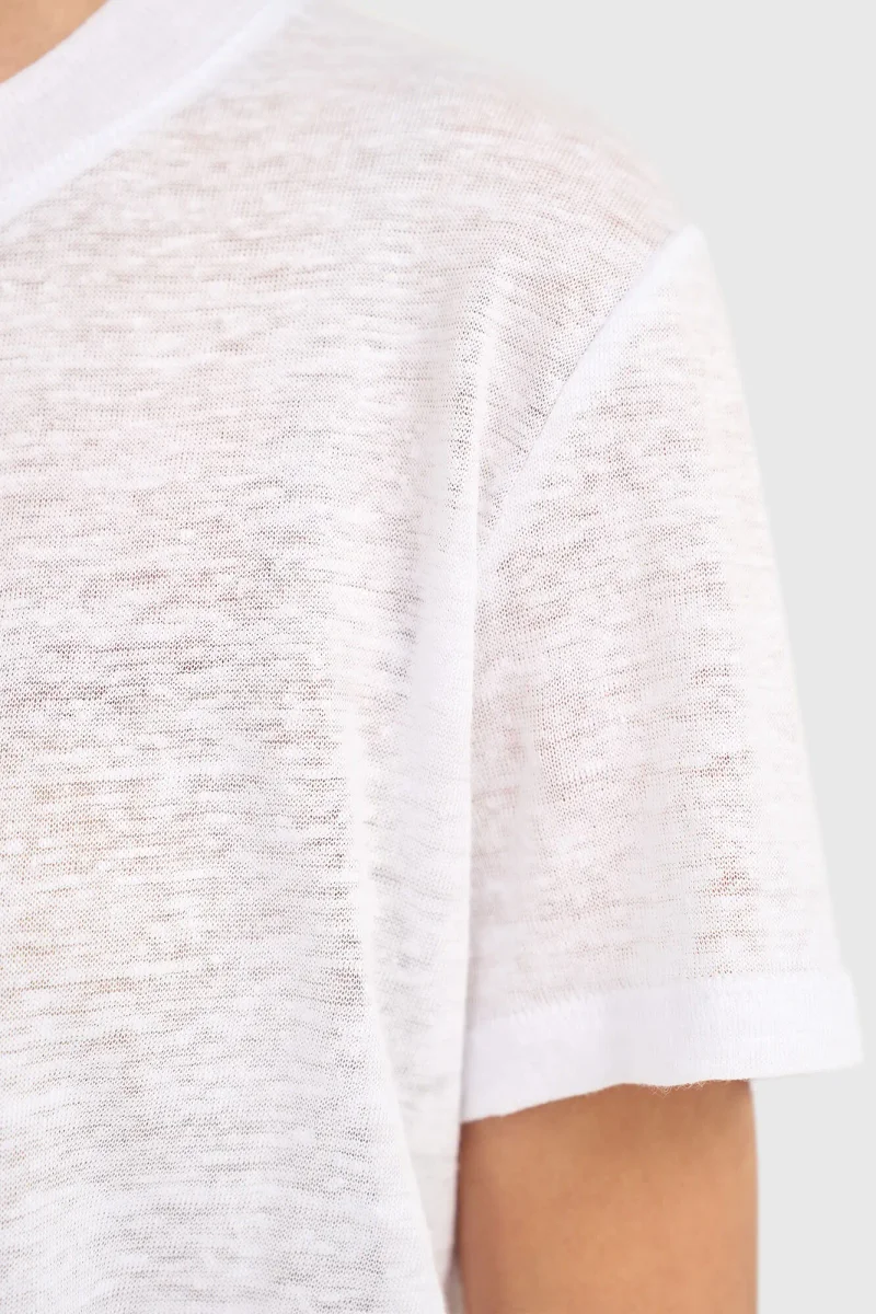 White Linen Women's Round-Neck Shirt Ron