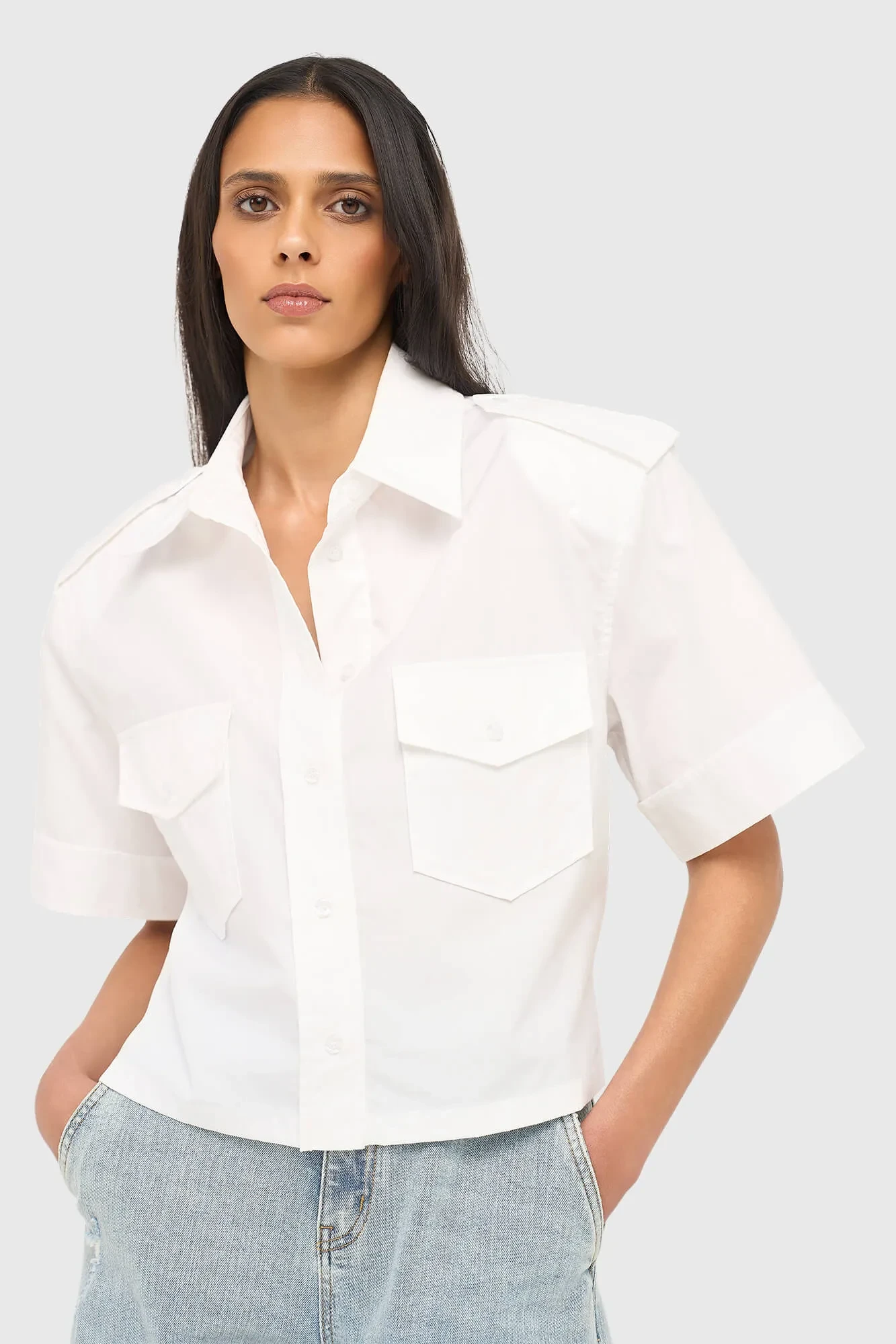 Women's White Cotton Blouse - White Spike