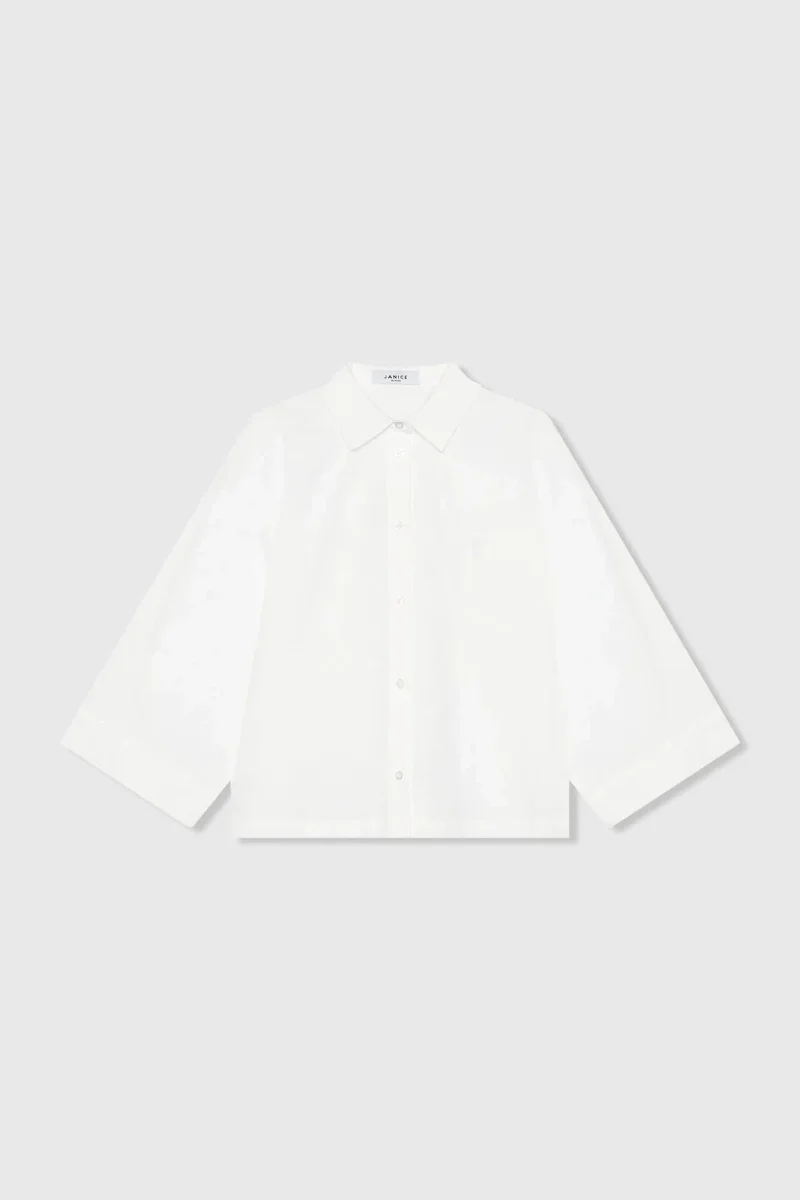 Weiße Baumwollbluse für Damen, Kimono-Schnitt, Carl