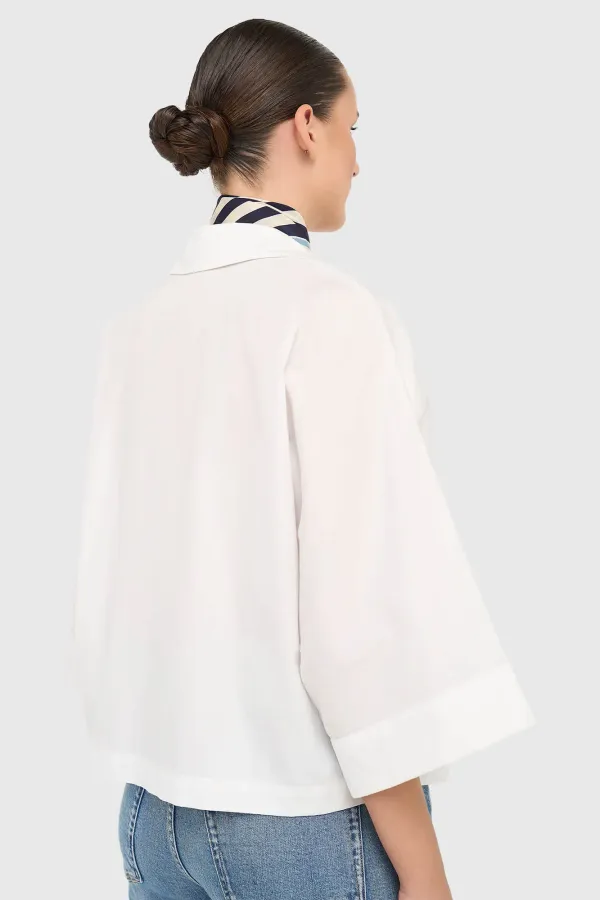 Women's White Cotton Kimono Blouse by Carl
