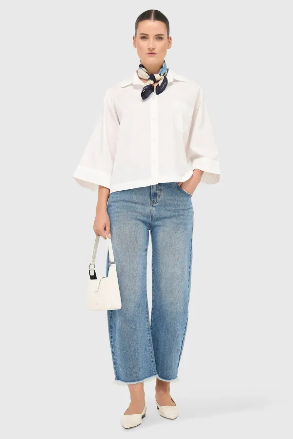 Women's White Cotton Kimono Blouse by Carl