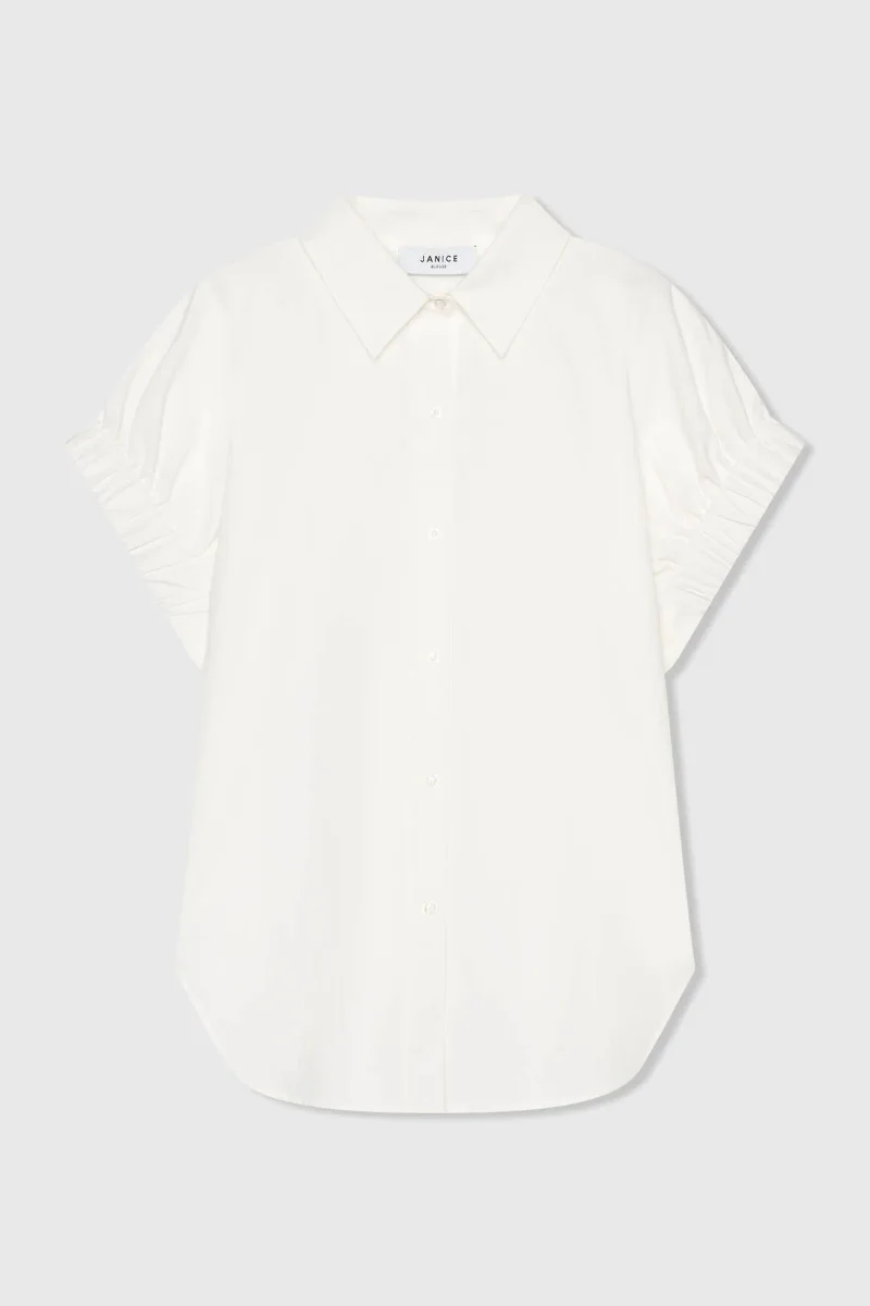 White Cotton Women's Short-Sleeve Blouse by Yaro